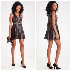 BCBGMAXAZRIA Leather and Lace Panel Val Mini Dress Size 4 V0438